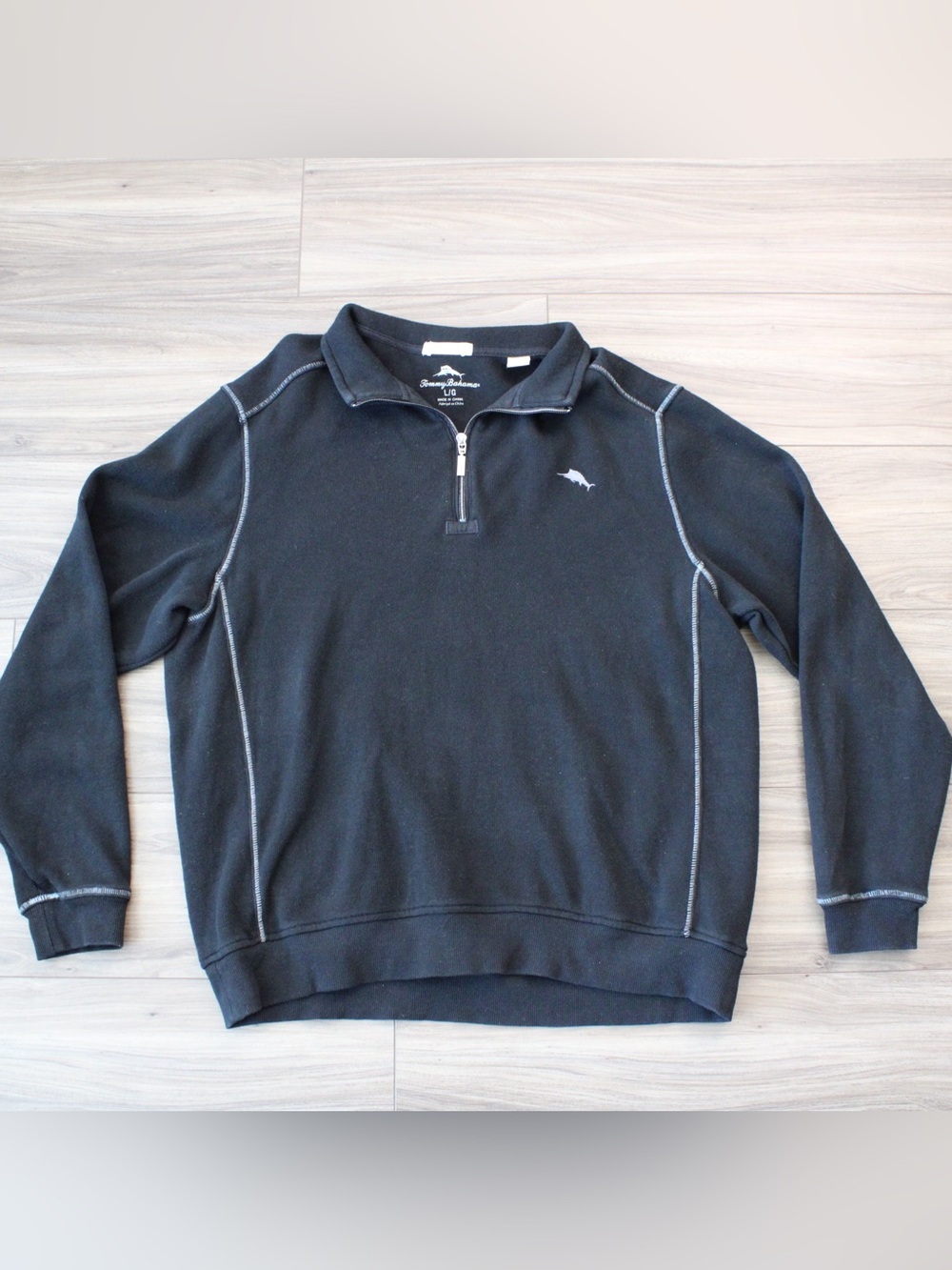 Tommy Bahama Black quarter-Zip Pullover with Contrast Stitching